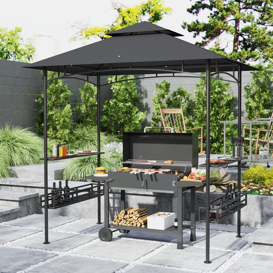 Outsunny 150 by 240 cm BBQ Grill Gazebo With Shelves Grey Outdoor Cooking Shelter for Garden Patio Party