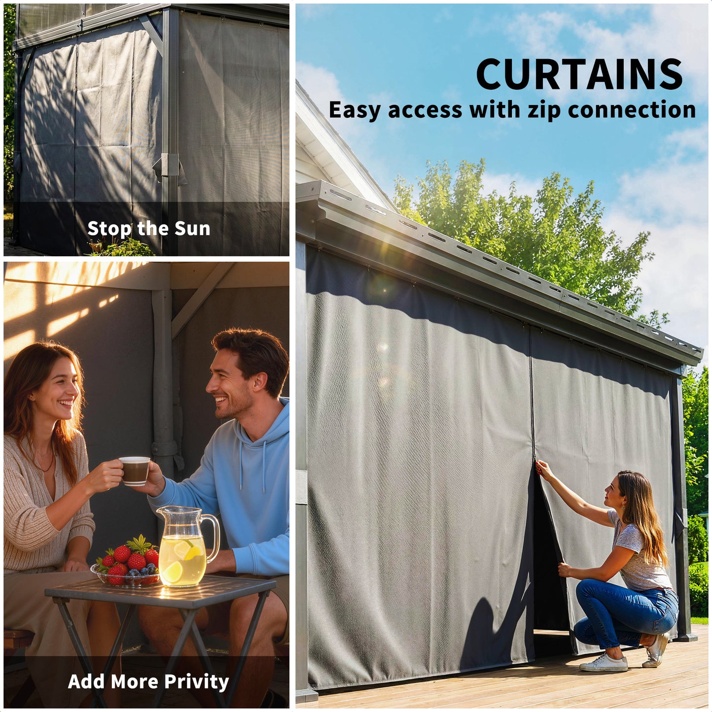 Outsunny 4.3m By 3m Garden Pergola With Galvanized Steel Roof Lean To Gazebo With Netting Curtains Dark Grey