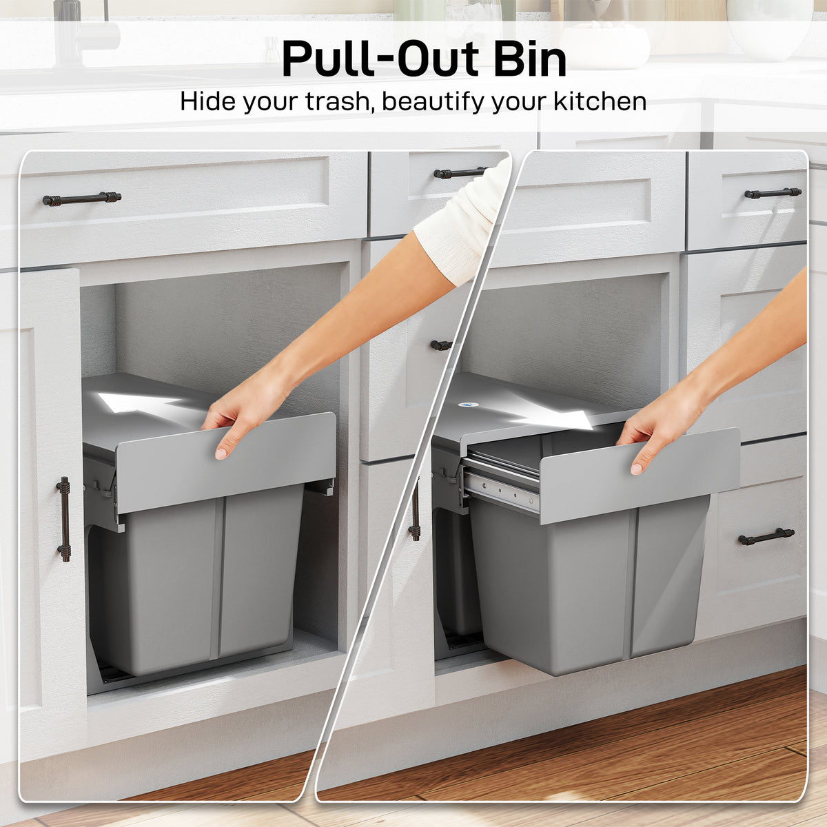 HOMCOM Pull Out Under Sink Bin 31L With 3 Compartments For 400mm Cabinets