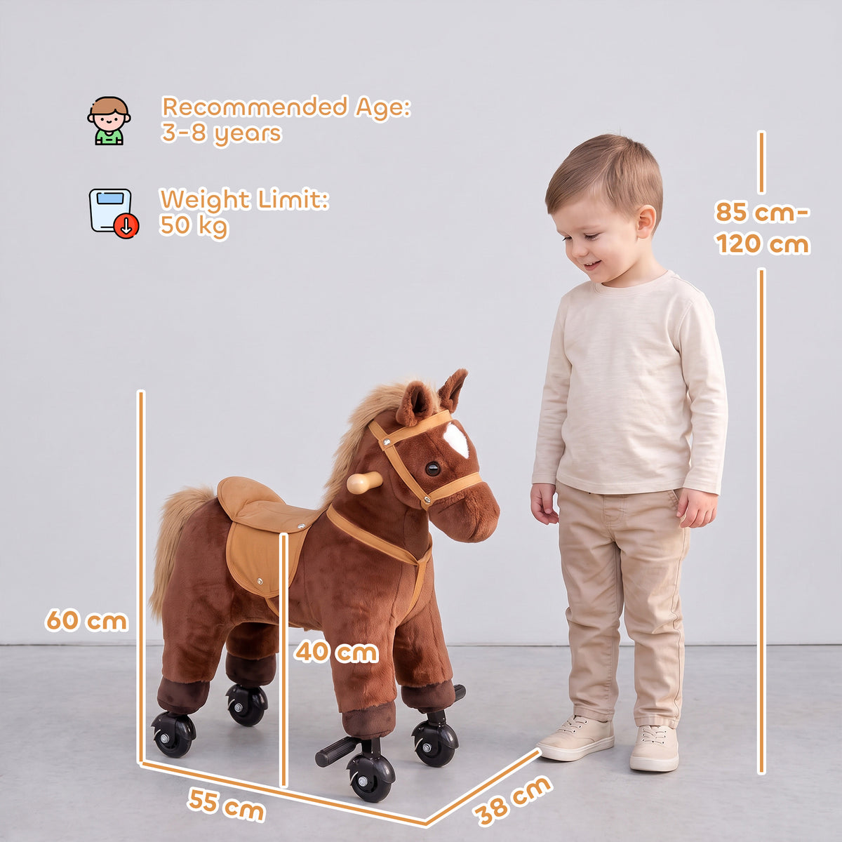 Aiplay Plush Rocking Horse For Kids With Sound Effects And Rolling Wheels