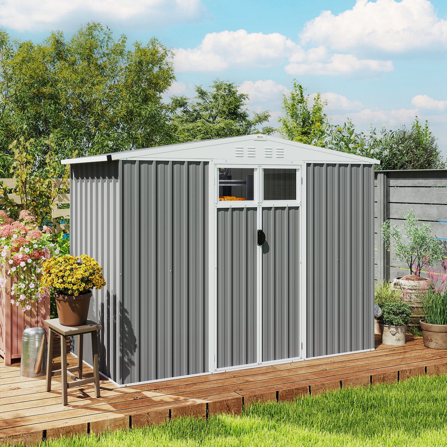 Outsunny 8 X 4 Ft Metal Garden Shed With Window 4 Vents Lockable Door Waterproof Galvanised Steel Tool Storage Shed