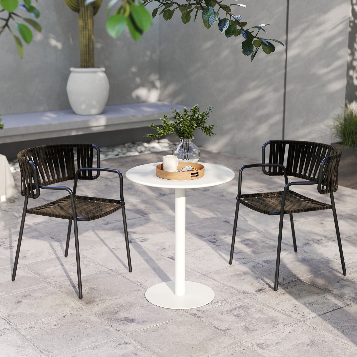 HOMCOM Round Dining Table With Steel Base 60 cm Diameter 72 cm Height White For Kitchen Dining Room