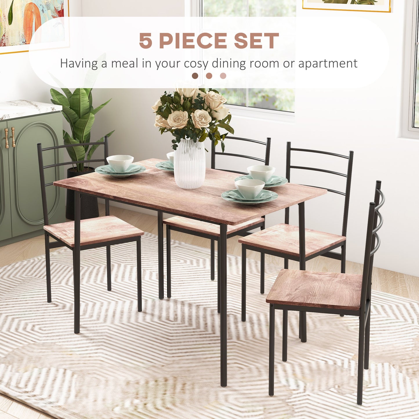 HOMCOM 5 Piece Dining Table And Chairs Set For Compact Kitchens With Steel Frame Space Saving Design Black