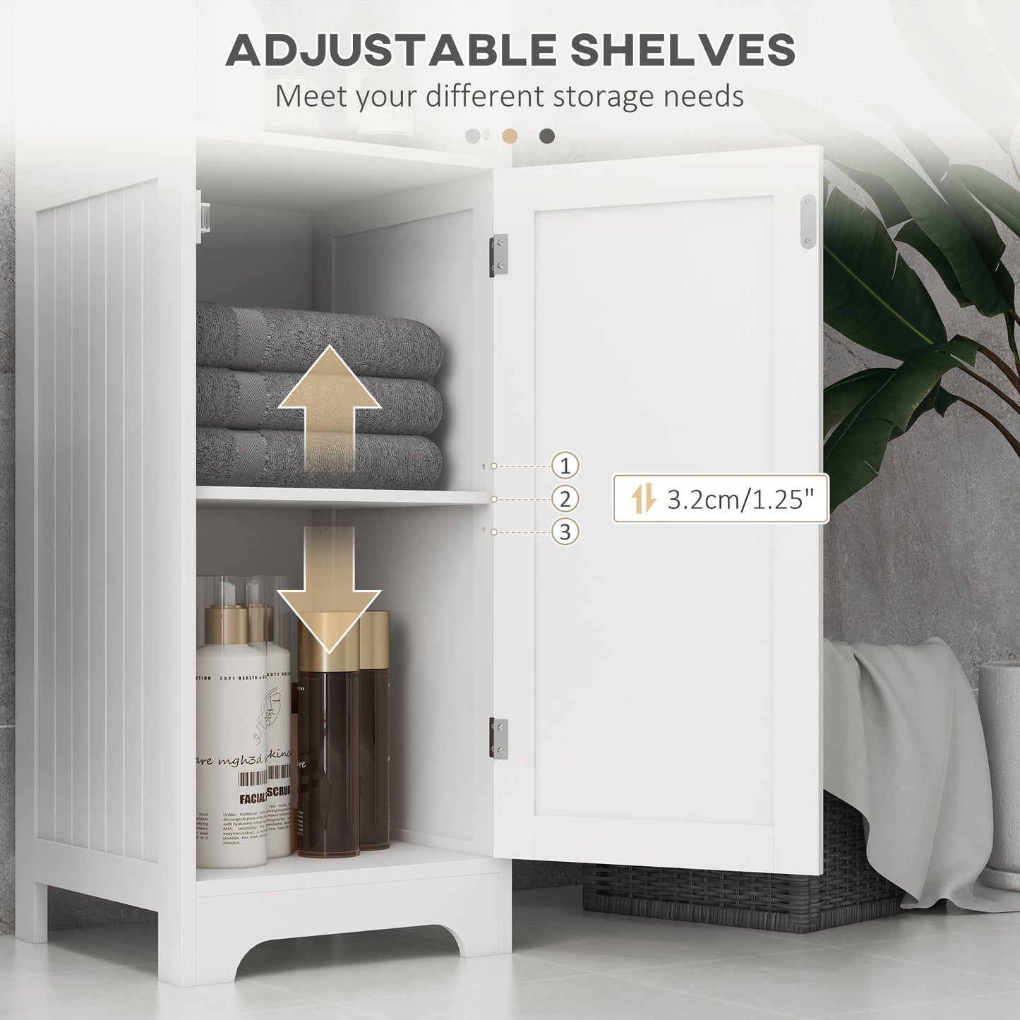 HOMCOM Slim Tall Bathroom Storage Cabinet With 3 Open Shelves And 2 Tier Cabinet With Door White