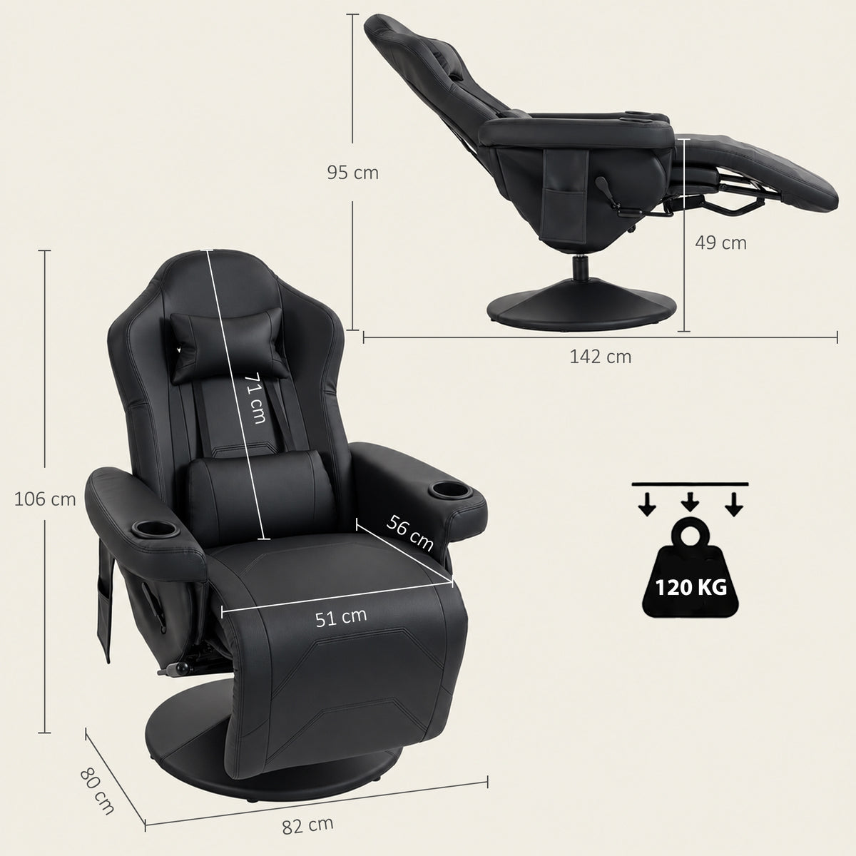 HOMCOM PU Leather Manual Recliner Chair With Adjustable Footrest