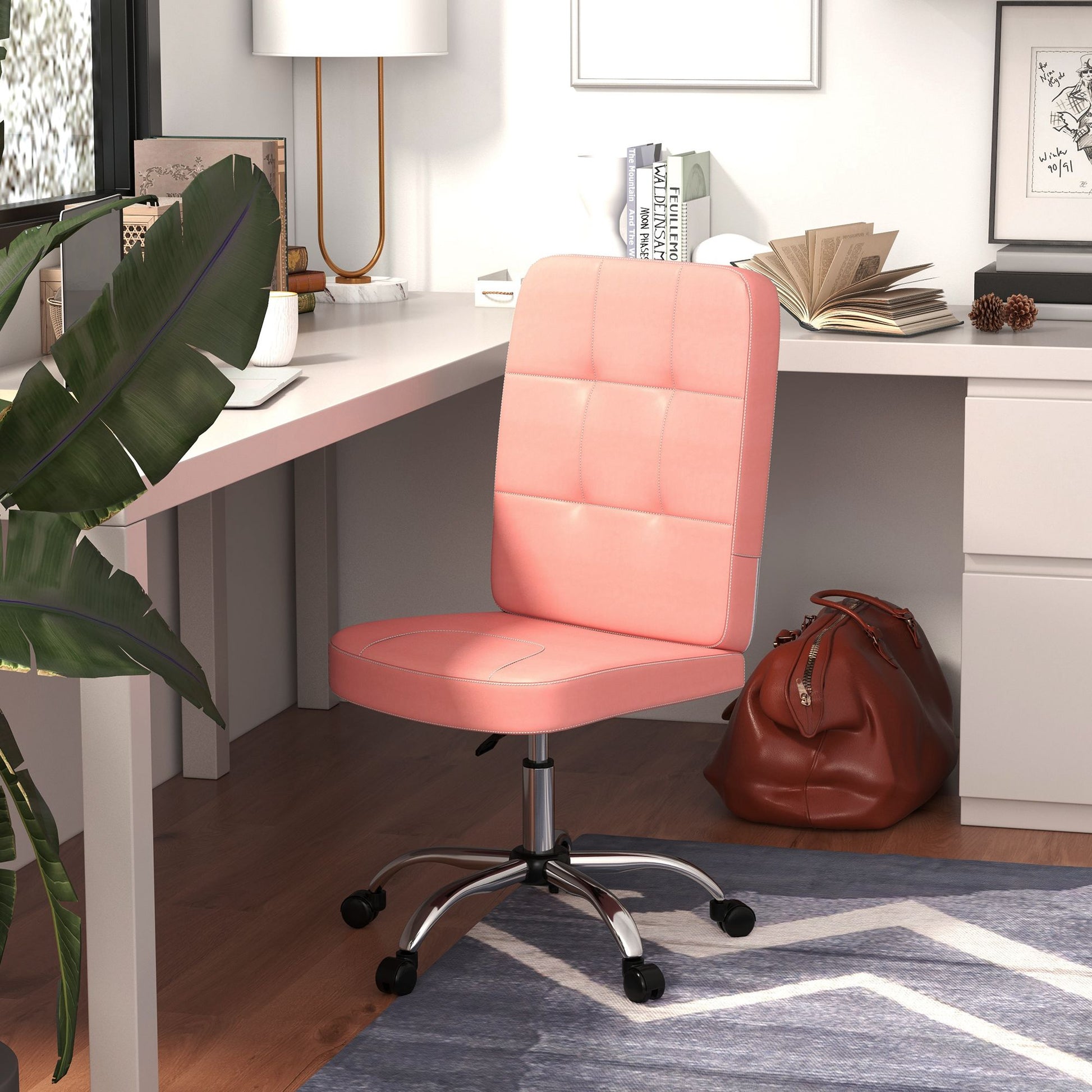 Vinsetto Pink Armless Faux Leather Office Chair with Adjustable Height - ALL4U RETAILER LTD