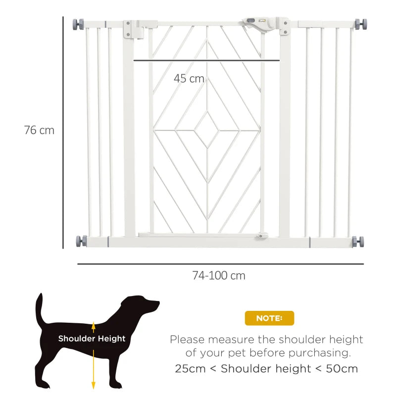 PawHut Pressure Fit Stair Gate Dog Gate with Auto-Closing Door, Double Locking Mechanism, Easy Installation, Adjustable Width 74-100cm - White - ALL4U RETAILER LTD