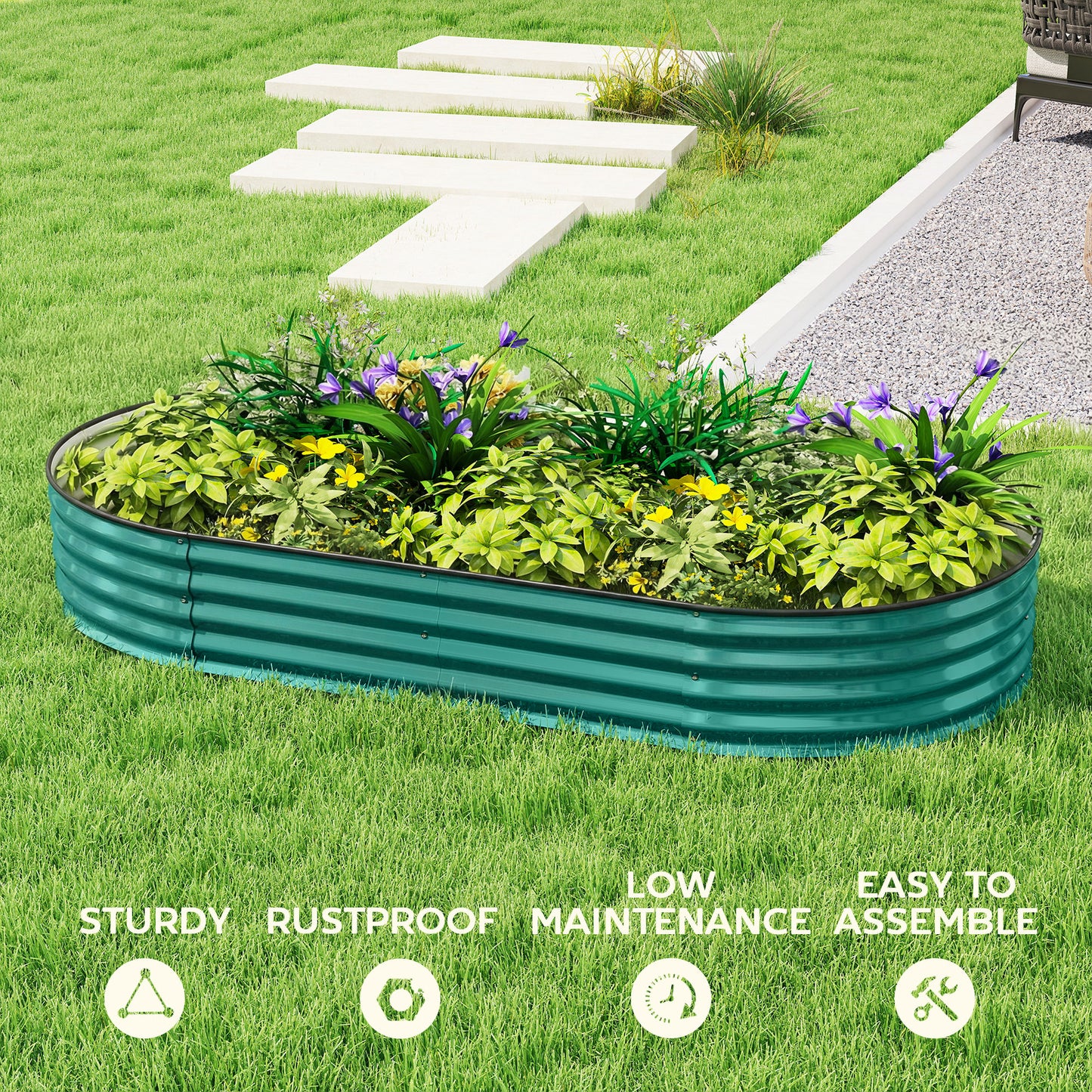 Outsunny Galvanised Raised Garden Bed With Safety Edging Light Green For Flowers Herbs Succulents