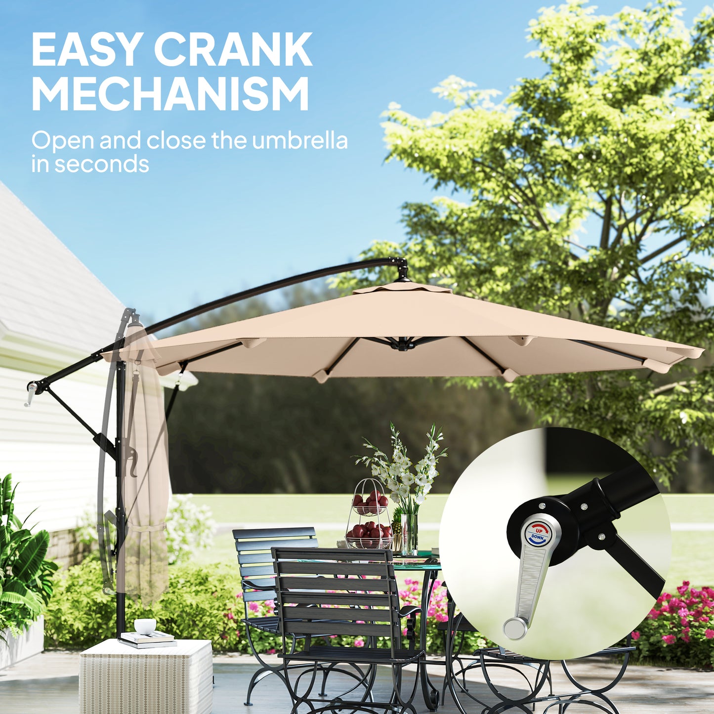 Outsunny 3 Meter Cantilever Banana Parasol With Crank Handle Protective Cover And Wind Ropes Khaki