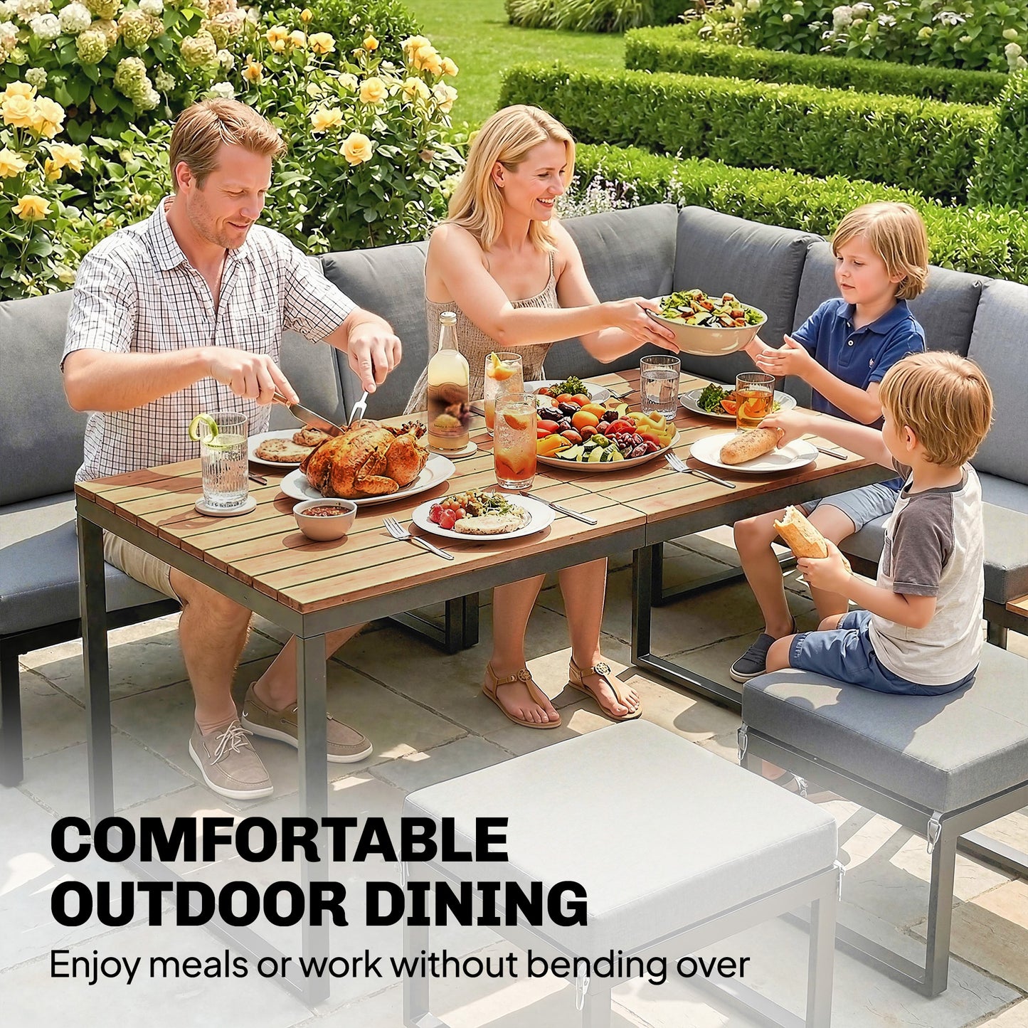 Outsunny Modular Patio Furniture Set 6 Pieces With Dining Table For Outdoor Patio Grey
