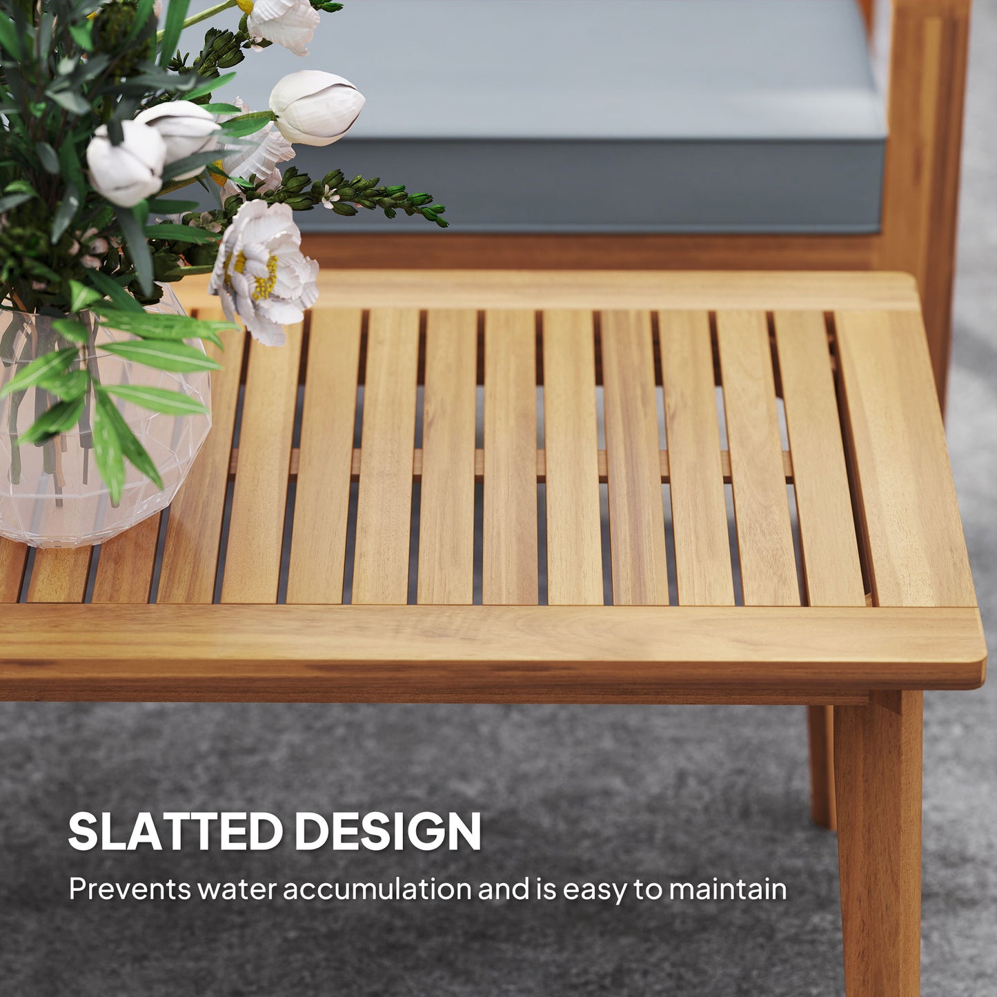 Outsunny 4 Piece Wooden Garden Furniture Set With Cushions Acacia Wood Patio Table And Loveseat Armchairs