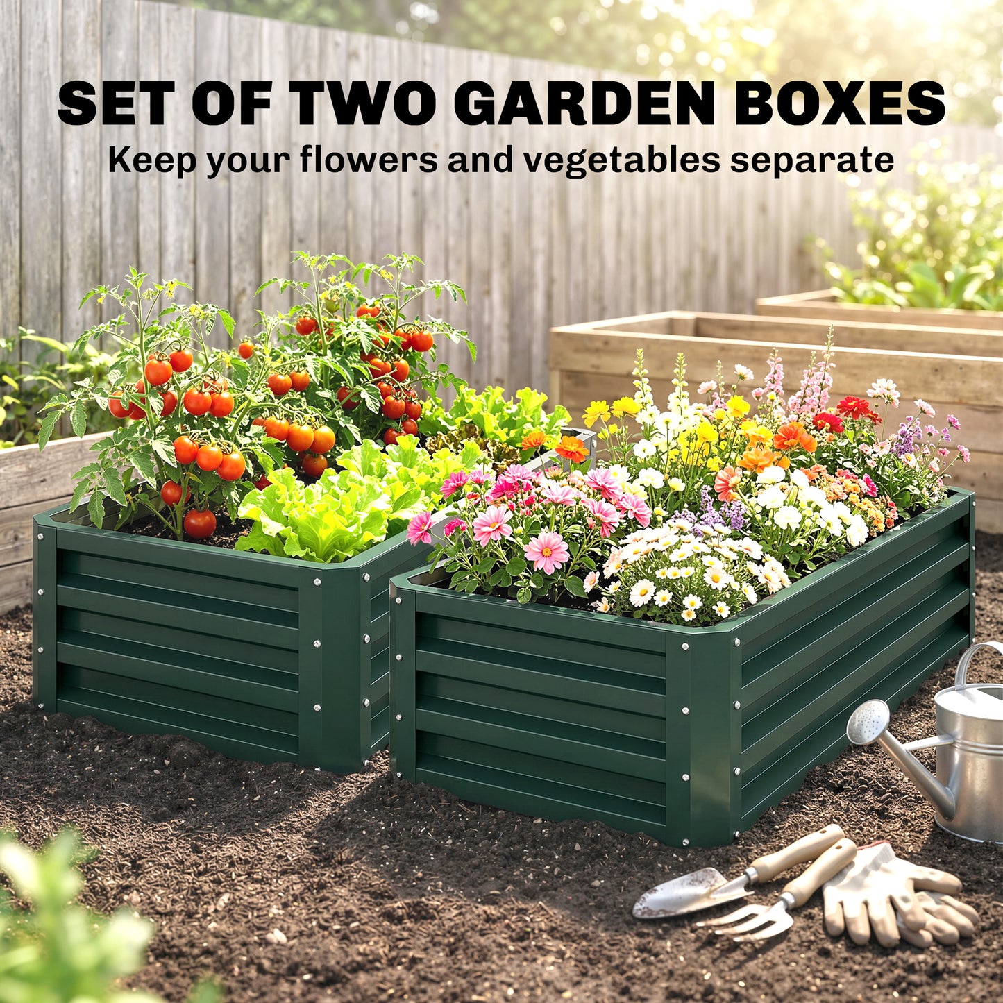 Outsunny Set Of Two 110 x 65cm Steel Planter Boxes Green Raised Garden Planters