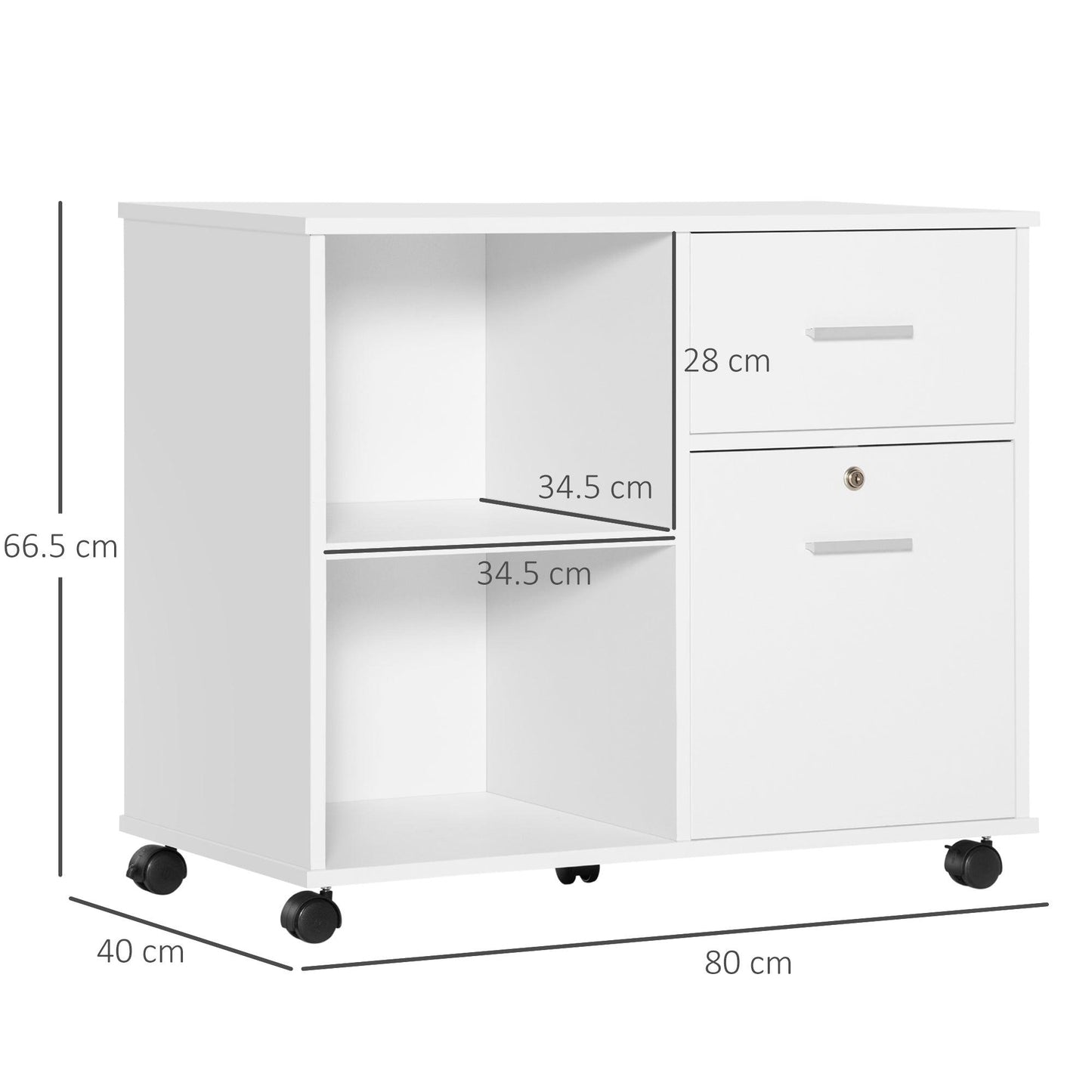 Vinsetto White Filing Cabinet & Printer Stand with Drawers & Shelves - ALL4U RETAILER LTD