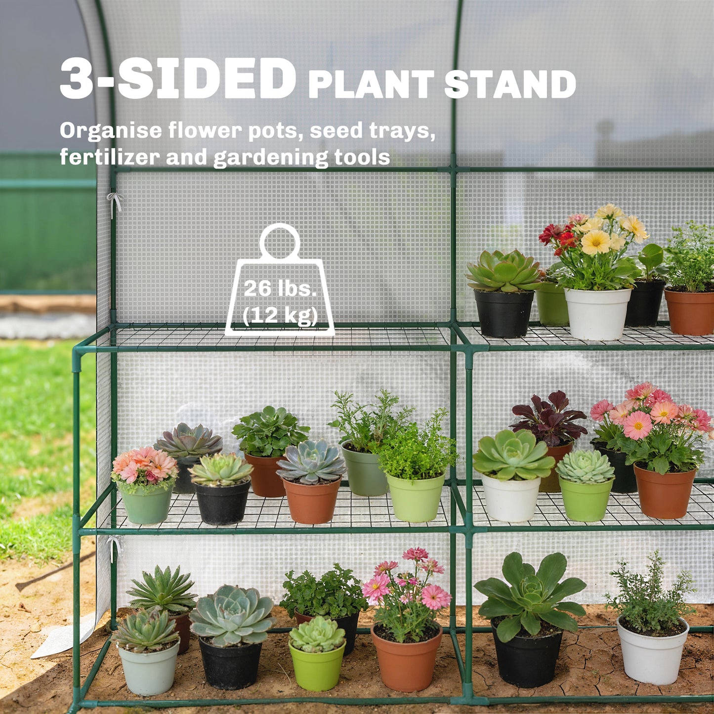 Outsunny Walk In Greenhouse With Shelves PE Cover And Roll Up Door 123 x 187 x 189 cm White