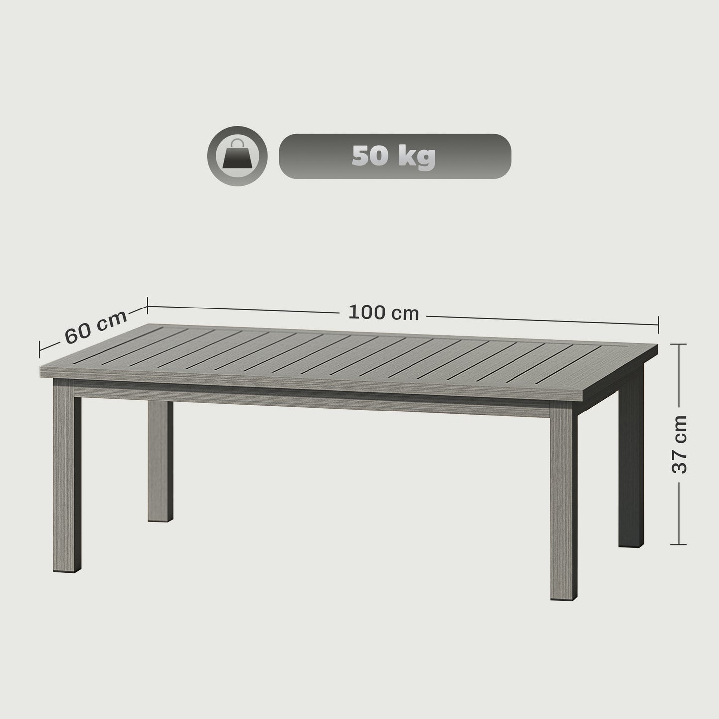 Outsunny 100 Cm By 60 Cm Aluminium Outdoor Coffee Table Grey All Weather Durable Garden Furniture