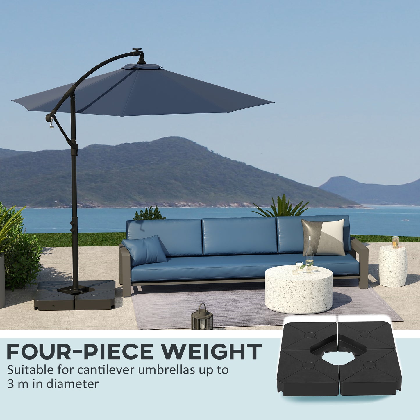 Outsunny Umbrella Weights for Cantilever Parasols Set of 4 Heavy Duty Base Weights 64kg Sand or 55kg Water Filled Black