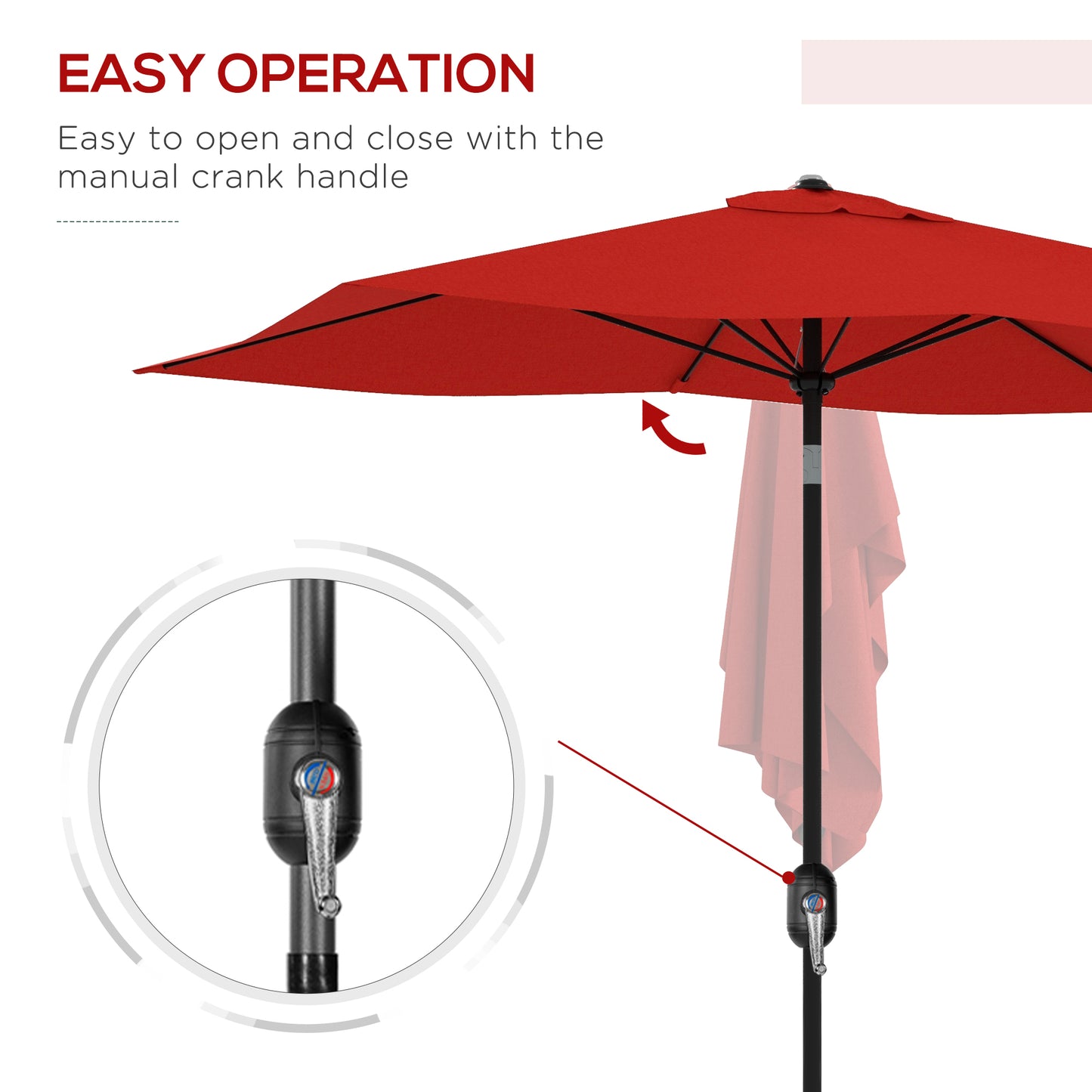 Outsunny 2x3 m Rectangular Parasol Umbrella Tilt Red Outdoor Patio Shade for Sun Protection