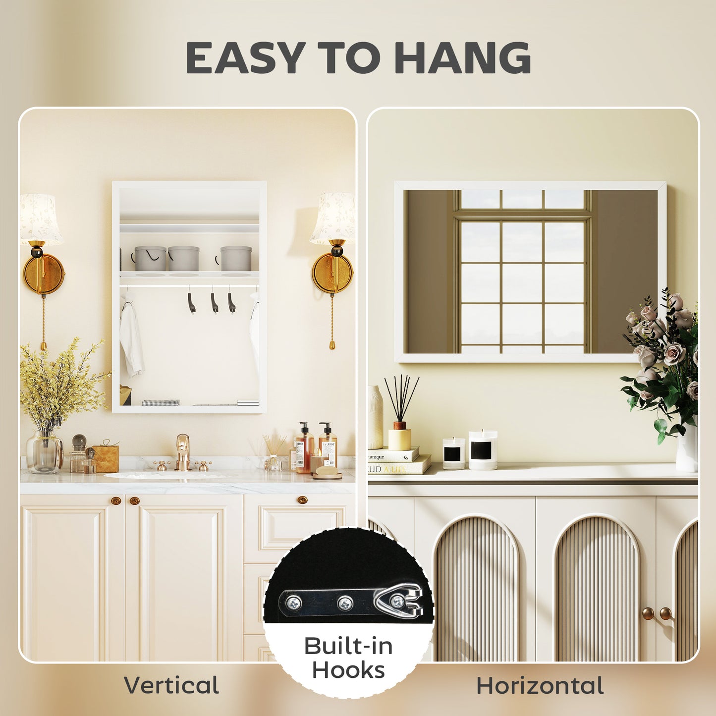 HOMCOM Wall Mounted Bathroom Mirror 60x40 cm White for Living Room Bedroom Hallway