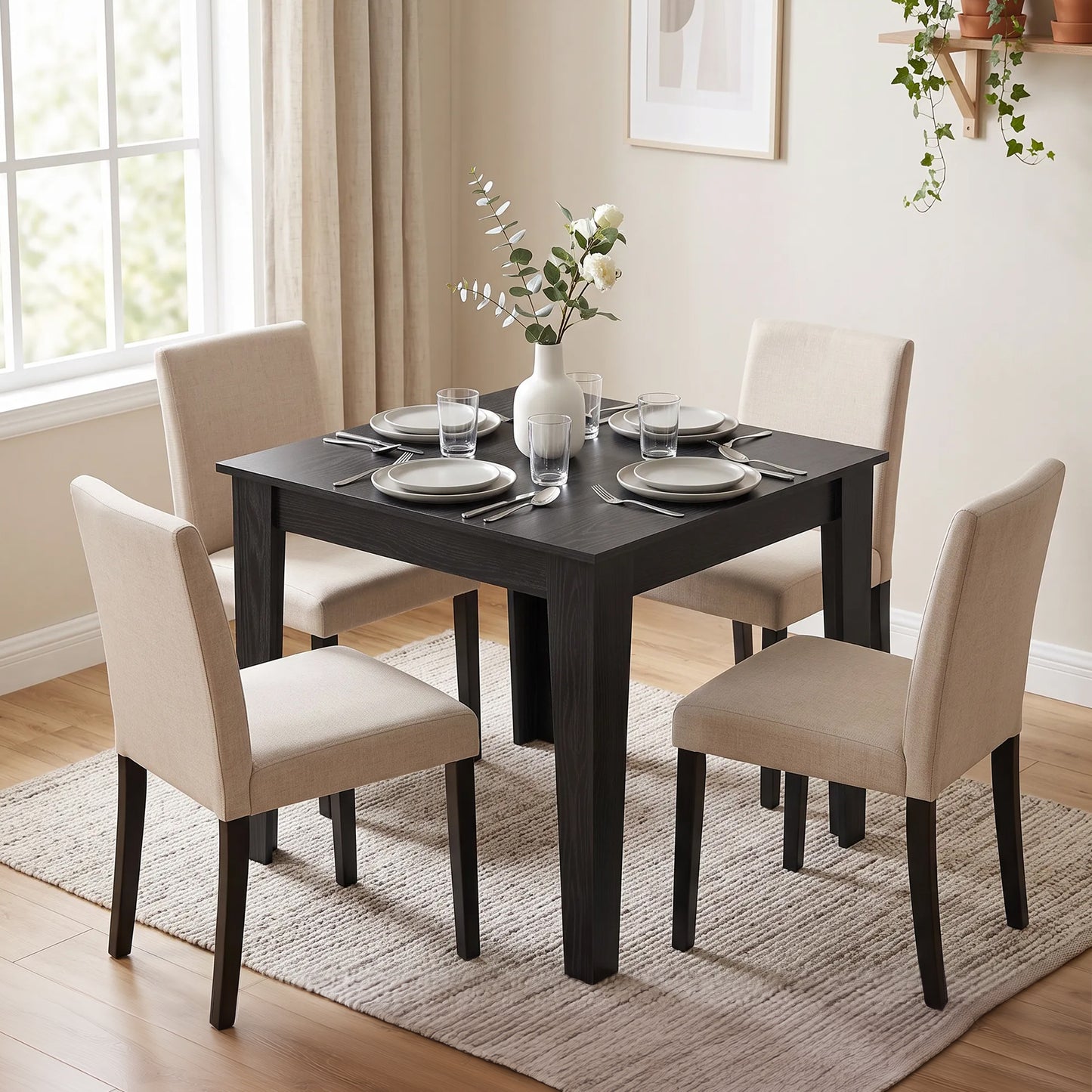 HOMCOM Modern Square Dining Table For Four With Wood Effect Finish