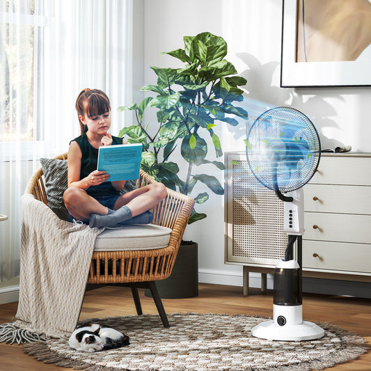 HOMCOM 2 In 1 Misting Floor Fan With Water Spray And 2.8L Tank 70 Degree Oscillation Tilt Head 3 Speeds White