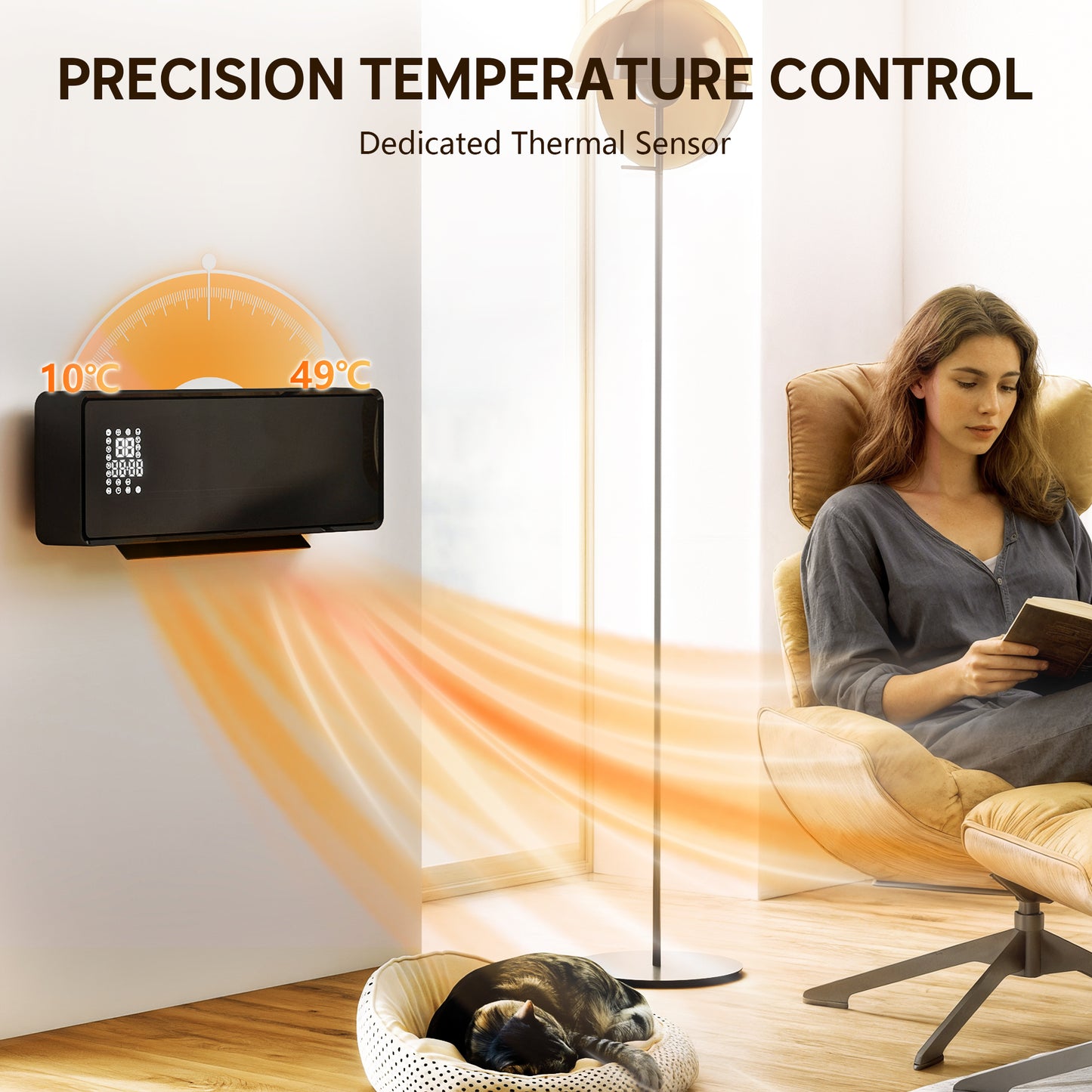 HOMCOM 2000W Ceramic Electric Heater With Fan And Adjustable Thermostat Wall Mounted Black