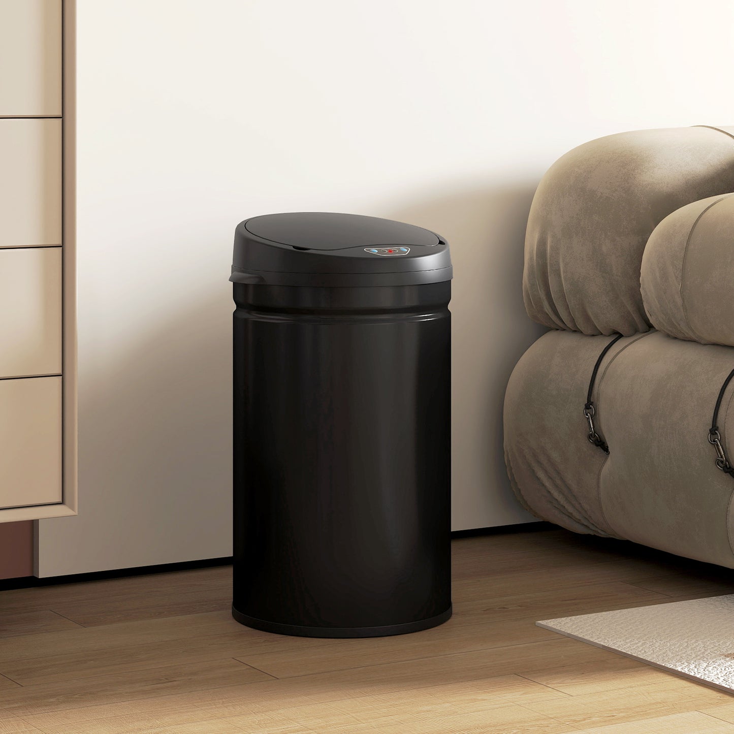 HOMCOM 30L Stainless Steel Sensor Bin Auto Open Hands Free Lid For Modern Kitchen Black
