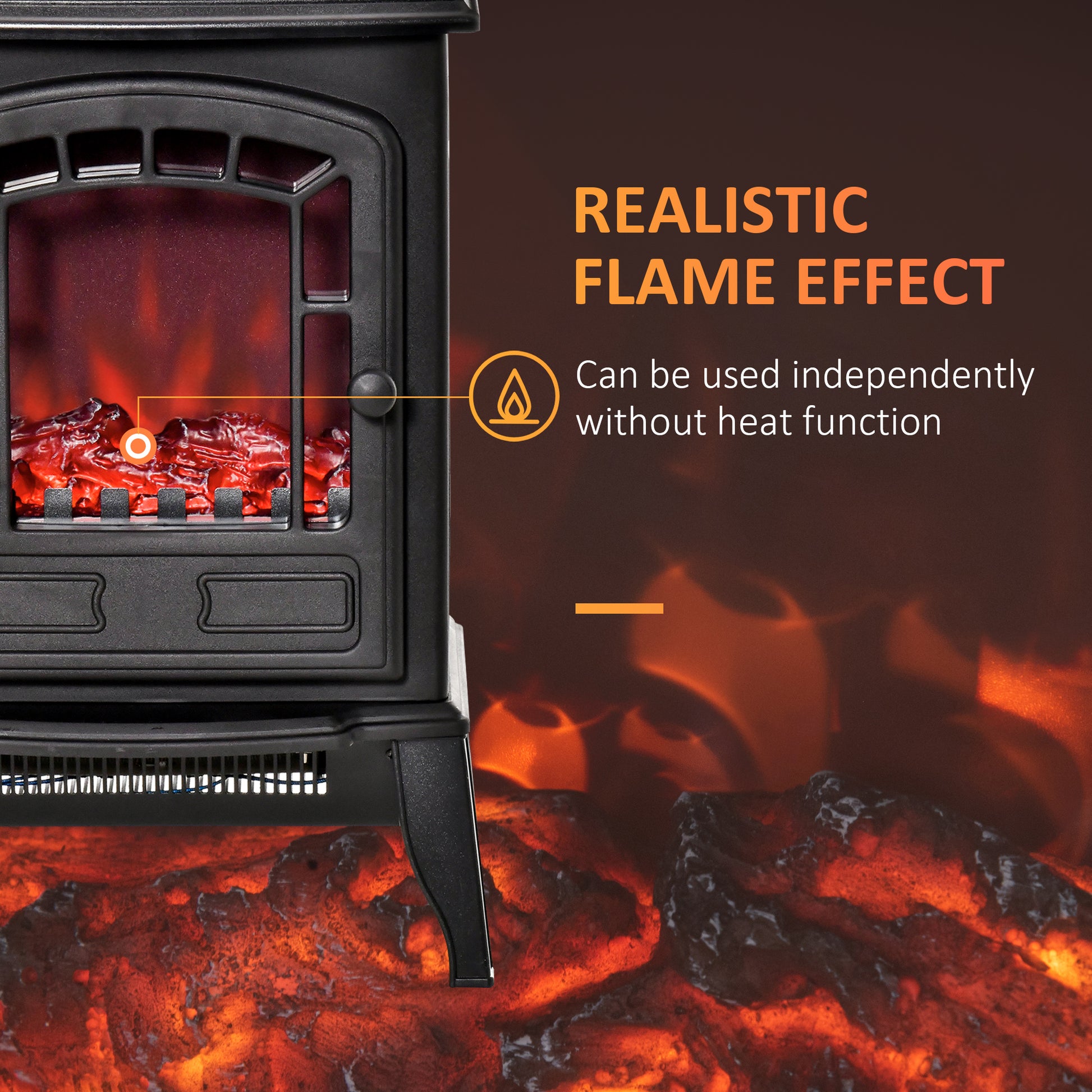 HOMCOM Freestanding Electric Fireplace Heater with Realistic Flame and Overheat Protection - 1000W/2000W, Elegant Black Design - ALL4U RETAILER LTD