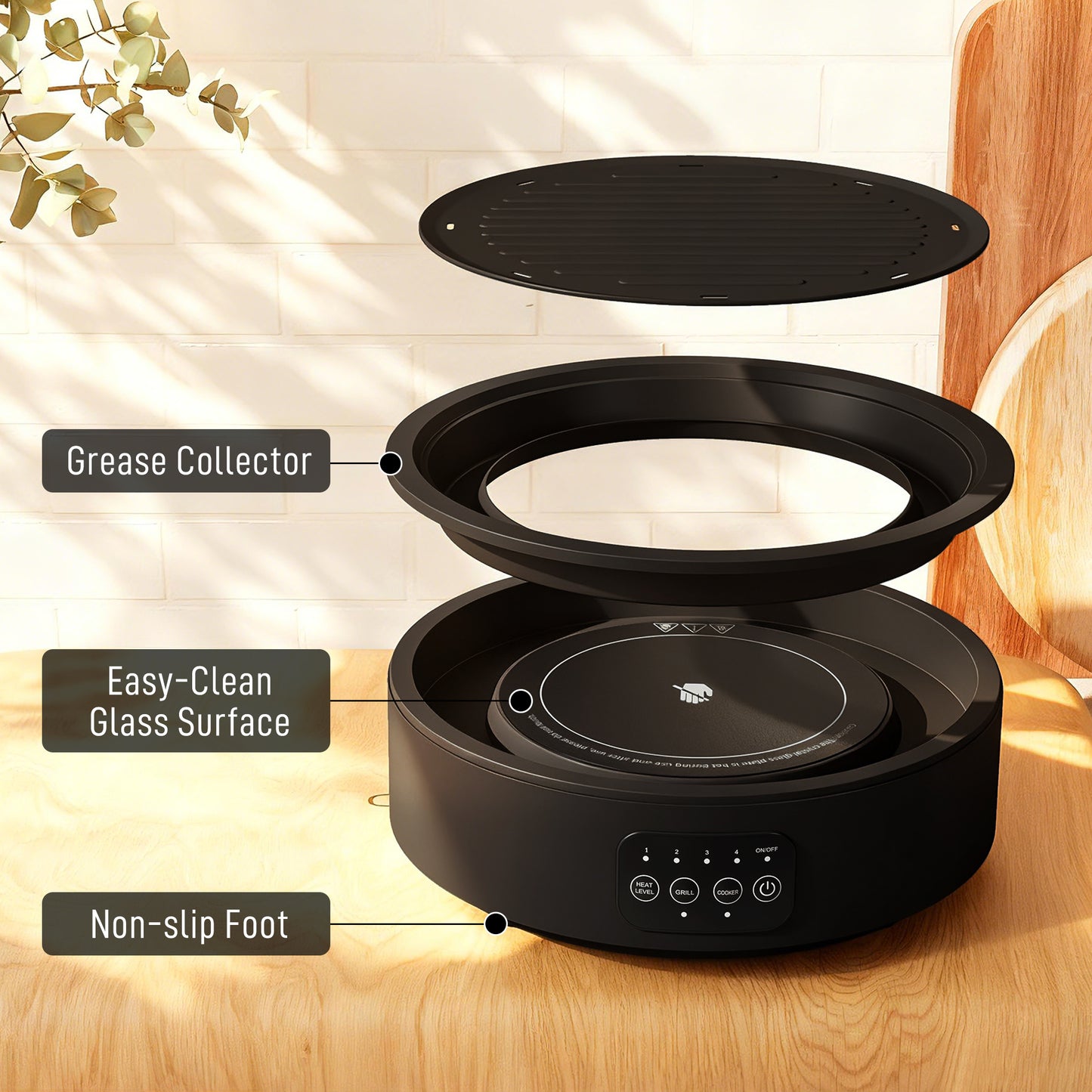 HOMCOM Electric Ceramic Hob With Grill Plate Dual Mode 36cm Plug In Hot Plate With 4 Heat Levels For All Type Pots