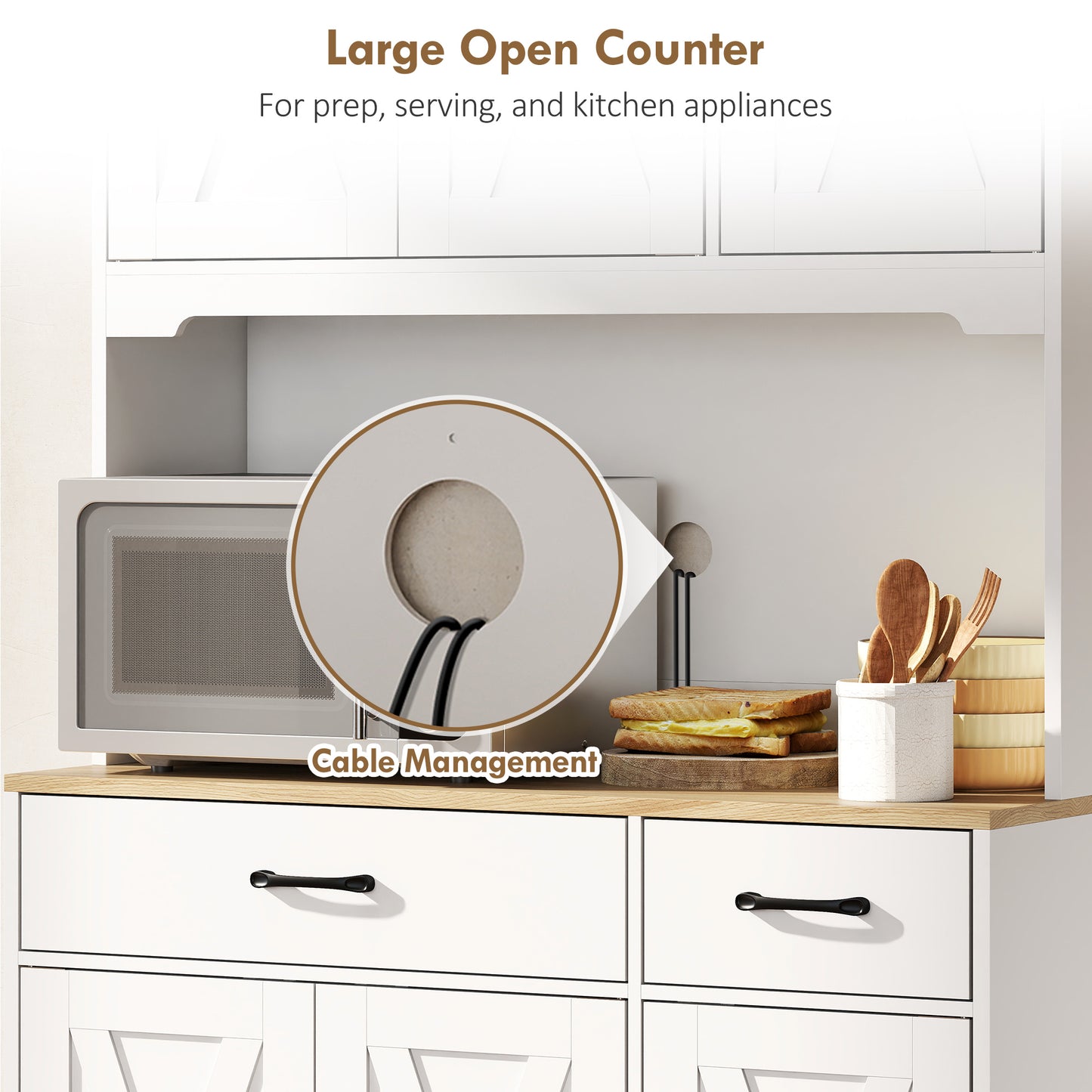 HOMCOM 175 cm Tall Kitchen Pantry Cabinet With Microwave Stand Freestanding White