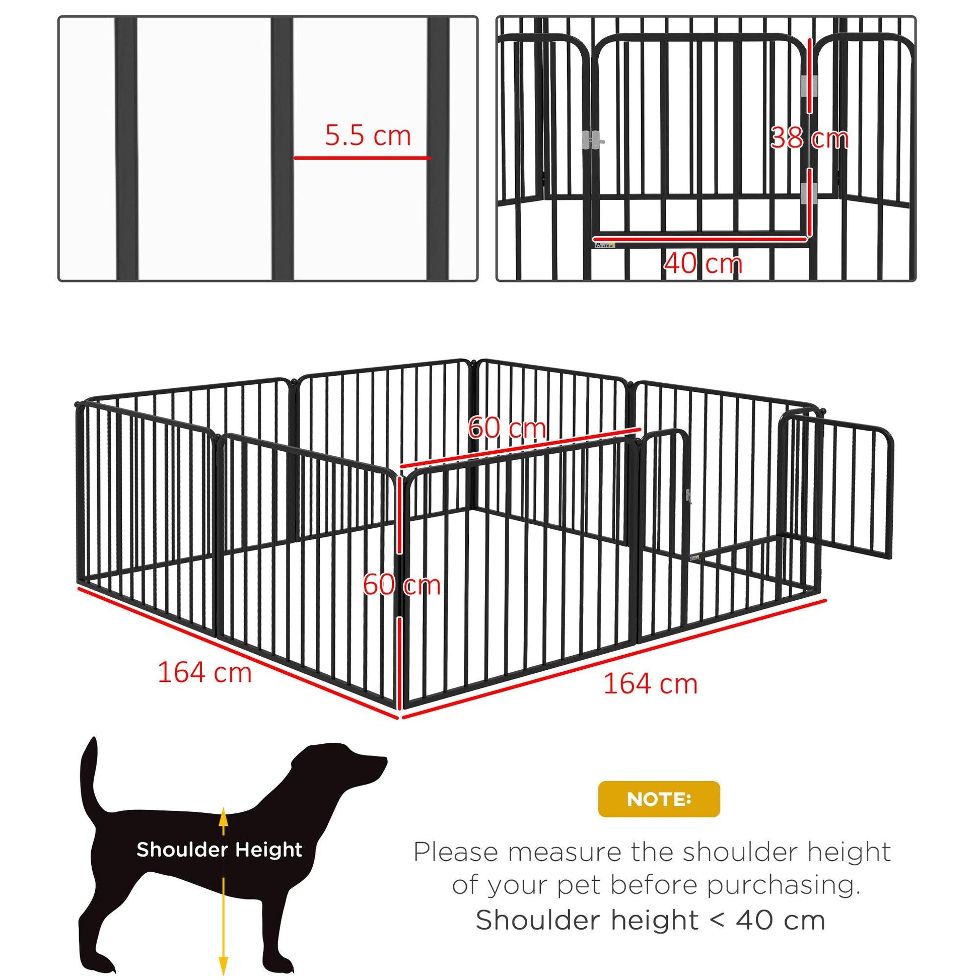 PawHut 8 Panels Heavy Duty Dog Pen, 60cm Height Pet Playpen for Indoor Outdoor, Small Dogs - ALL4U RETAILER LTD