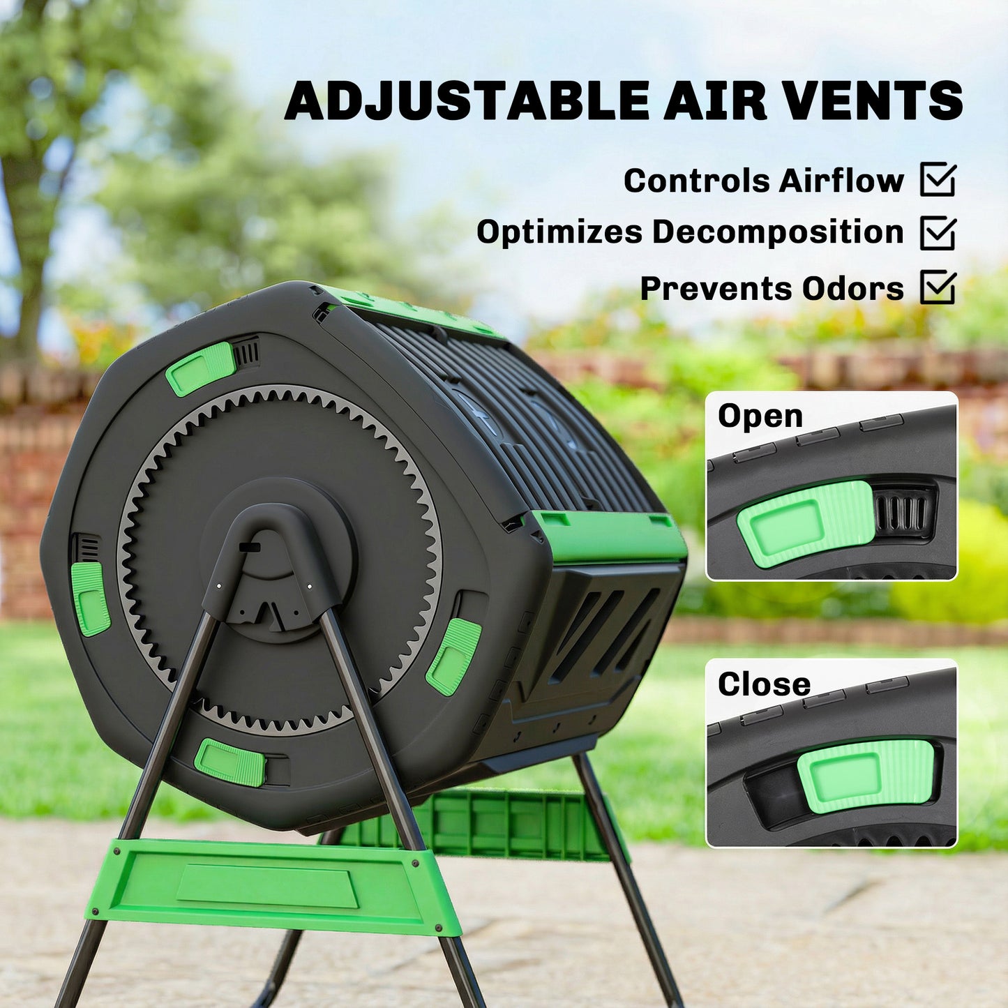 Outsunny 200L Dual Chamber Tumbling Compost Bin With Adjustable Vents BPA Free Green Garden Recycler