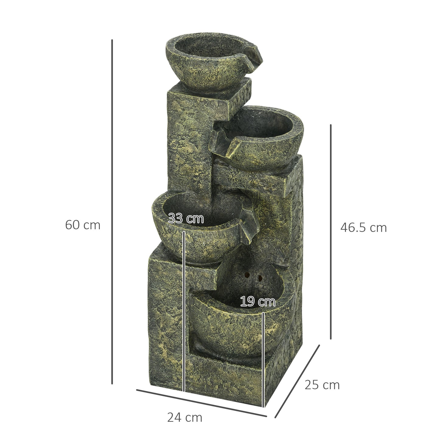 Outsunny Four-Tier Stone Design Garden Waterfall Fountain with Adjustable Flow - Black and Yellow - ALL4U RETAILER LTD