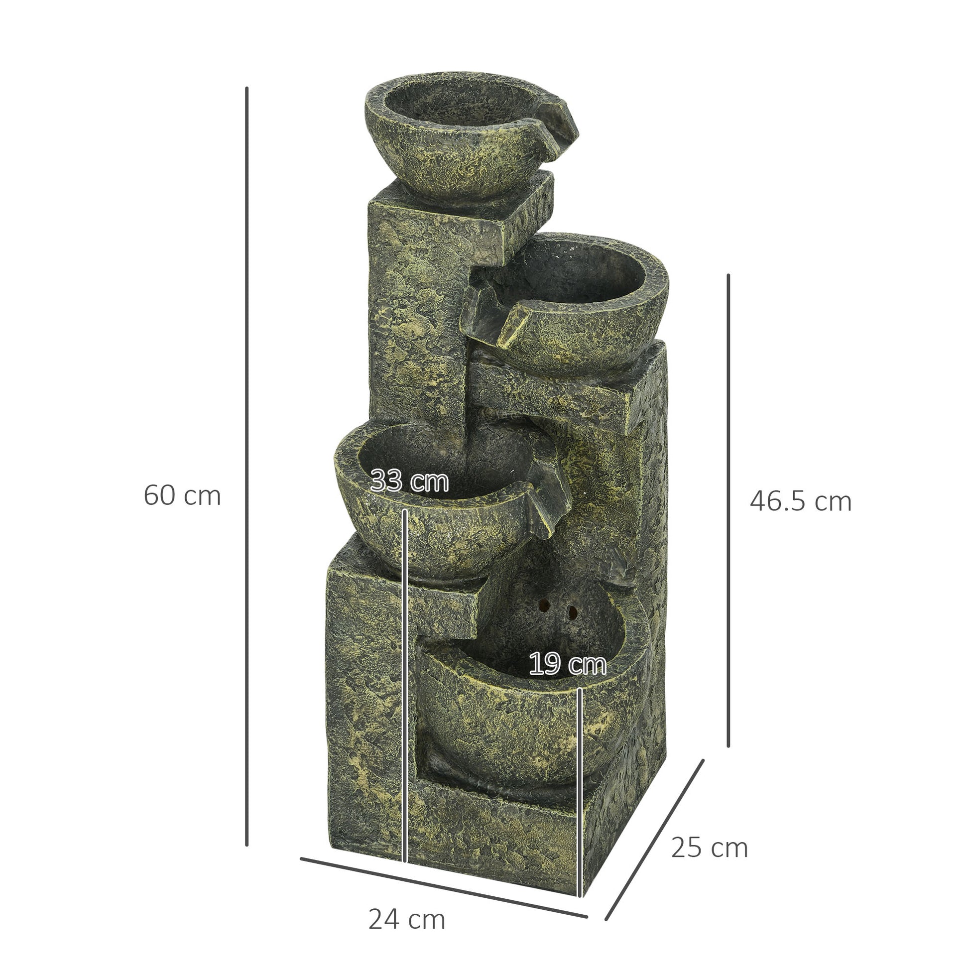 Outsunny Four-Tier Stone Design Garden Waterfall Fountain with Adjustable Flow - Black and Yellow - ALL4U RETAILER LTD