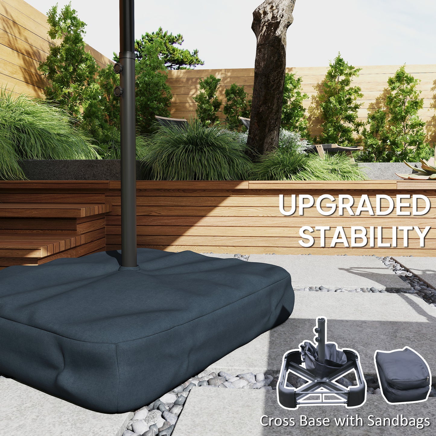 Outsunny Double Sided Patio Umbrella With Solar Lights Base Premium Grey Outdoor Shade