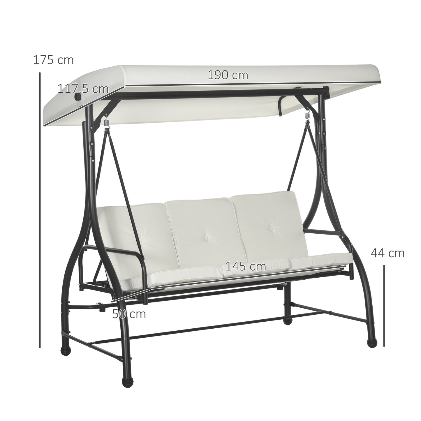 Outsunny 3 Seater Canopy Swing Chair 2 In 1 Garden Swing Seat Bed With Adjustable Canopy And Metal Frame Cream White