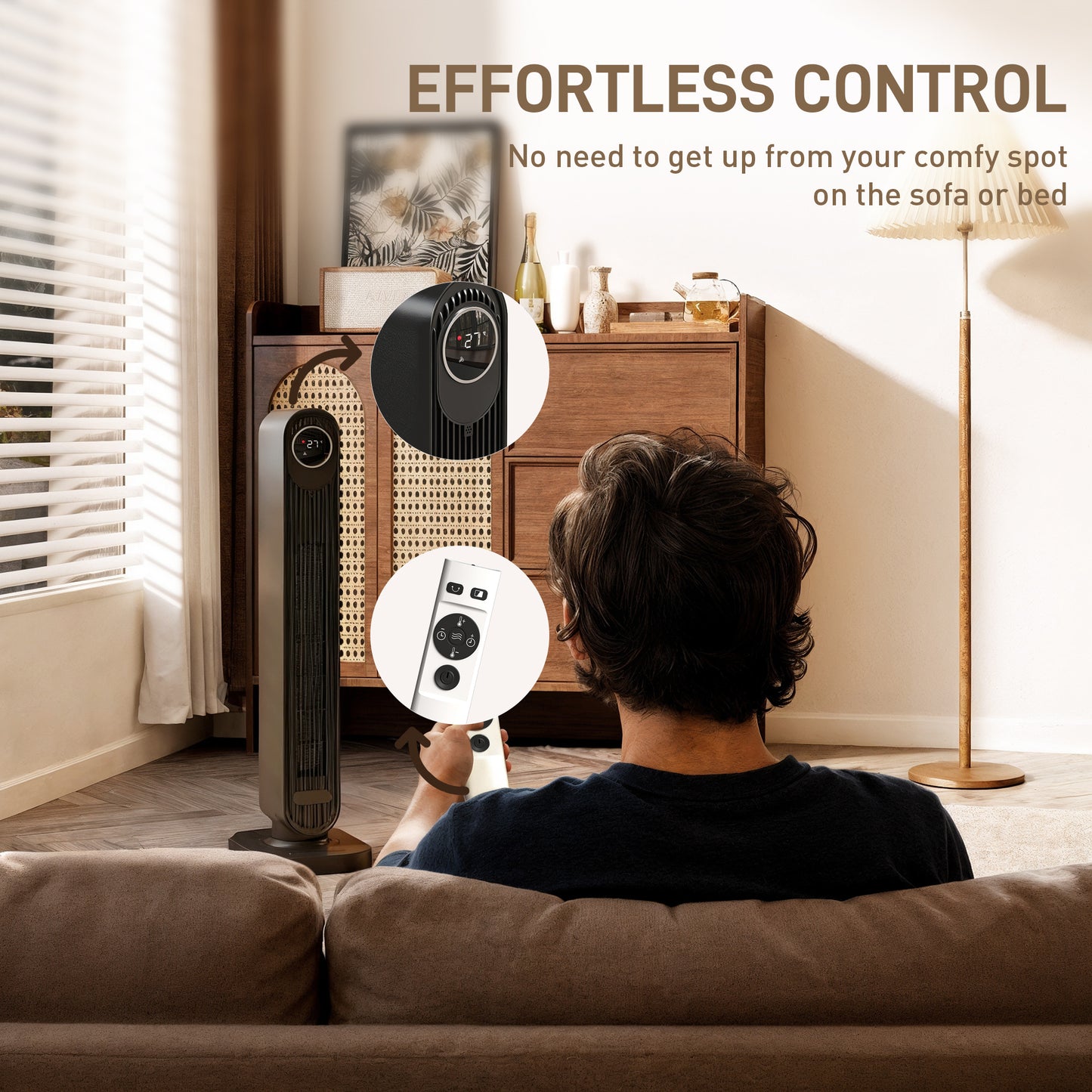 HOMCOM 2000W Ceramic Electric Heater With Fan And Oscillation Smart Timer Overheat And Tip Over Protection Black