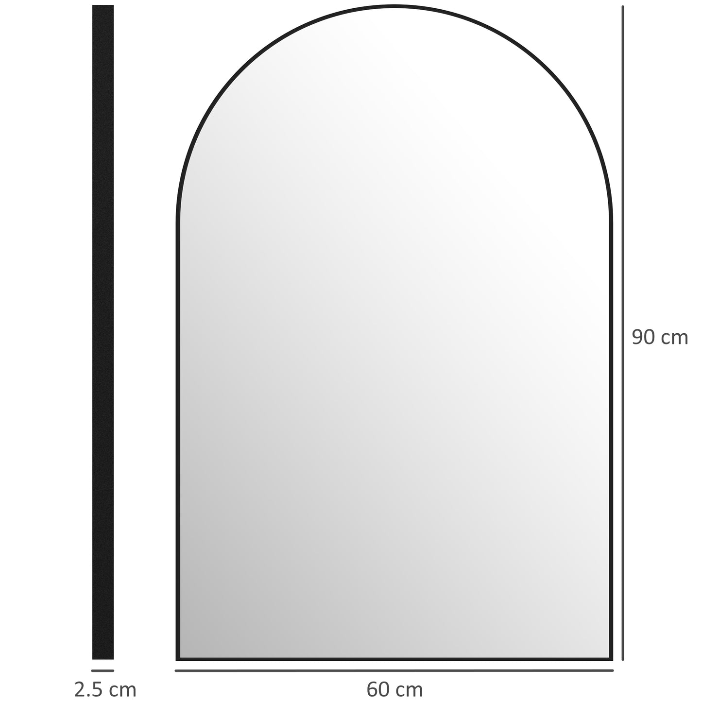 HOMCOM 60 X 90cm Arched Mirror Black With HD Glass And Shatter Resistant Film Plus Mounting Accessories
