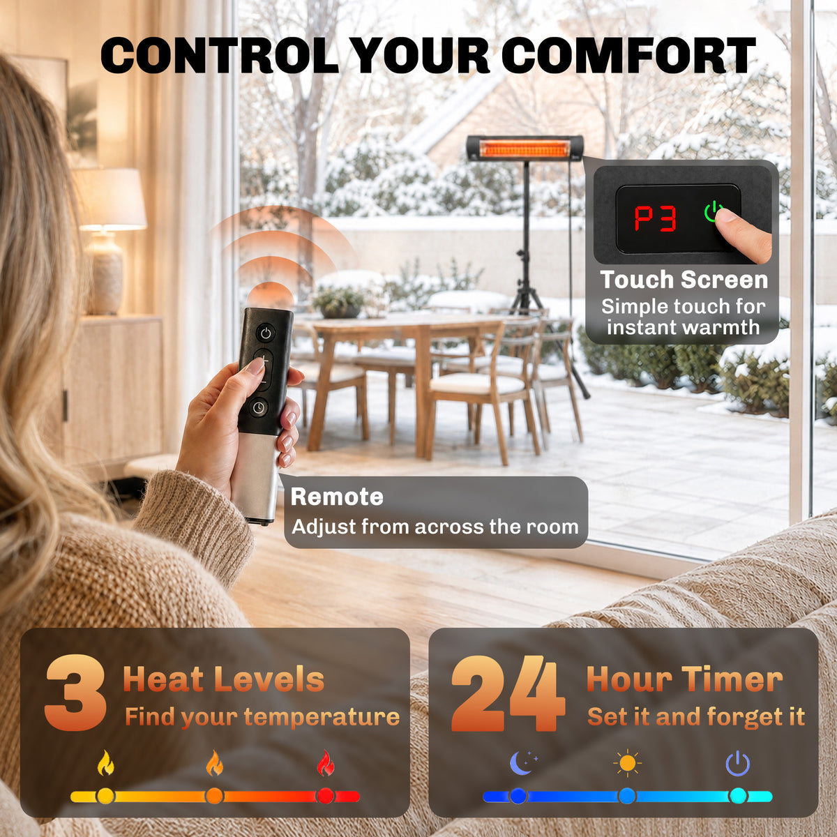 Outsunny 2500W Electric Infrared Patio Heater With Remote Black