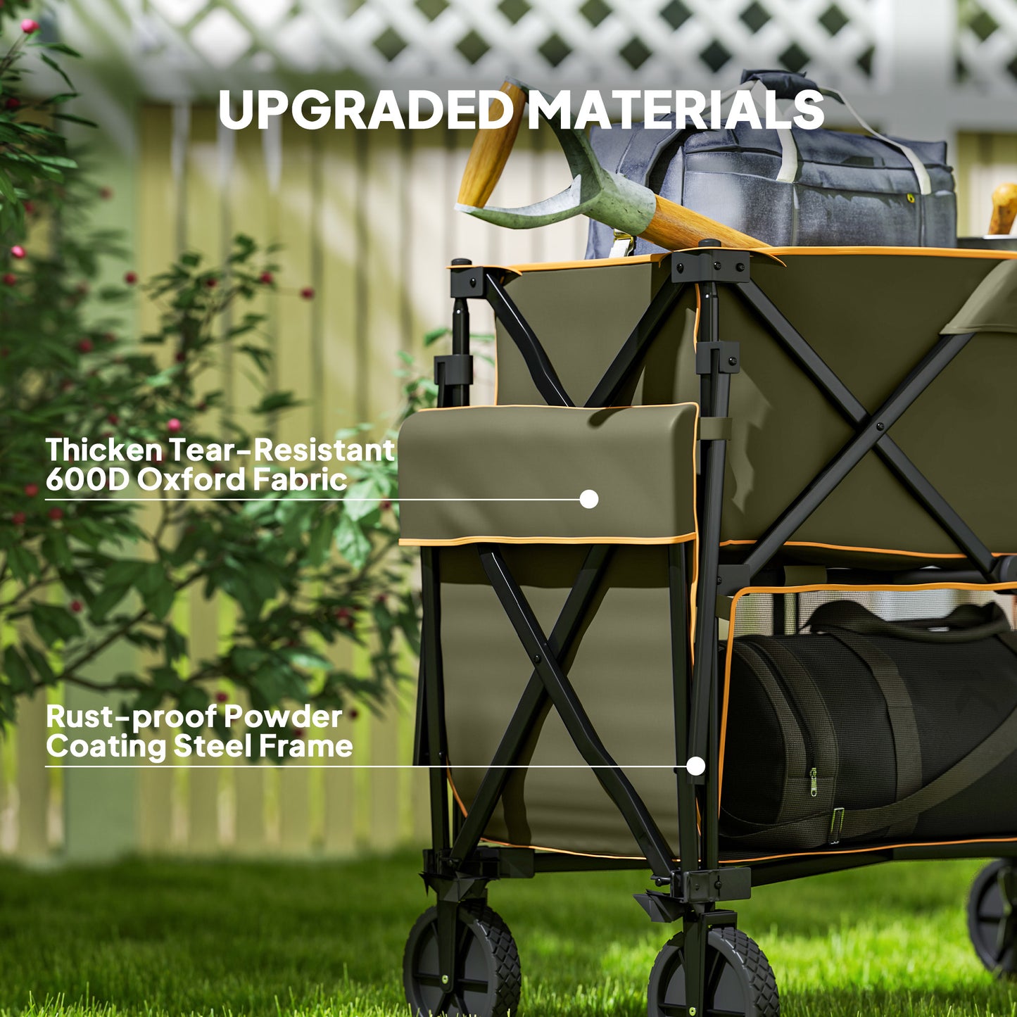Outsunny Double Decker Folding Trolley With Wheels 200KG And 350L Capacity Collapsible Wagon For Camping Garden Grey