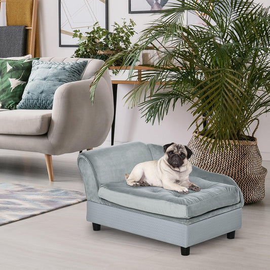 PawHut Light Blue Pet Sofa with Storage, Small Dog Cat Chair - ALL4U RETAILER LTD