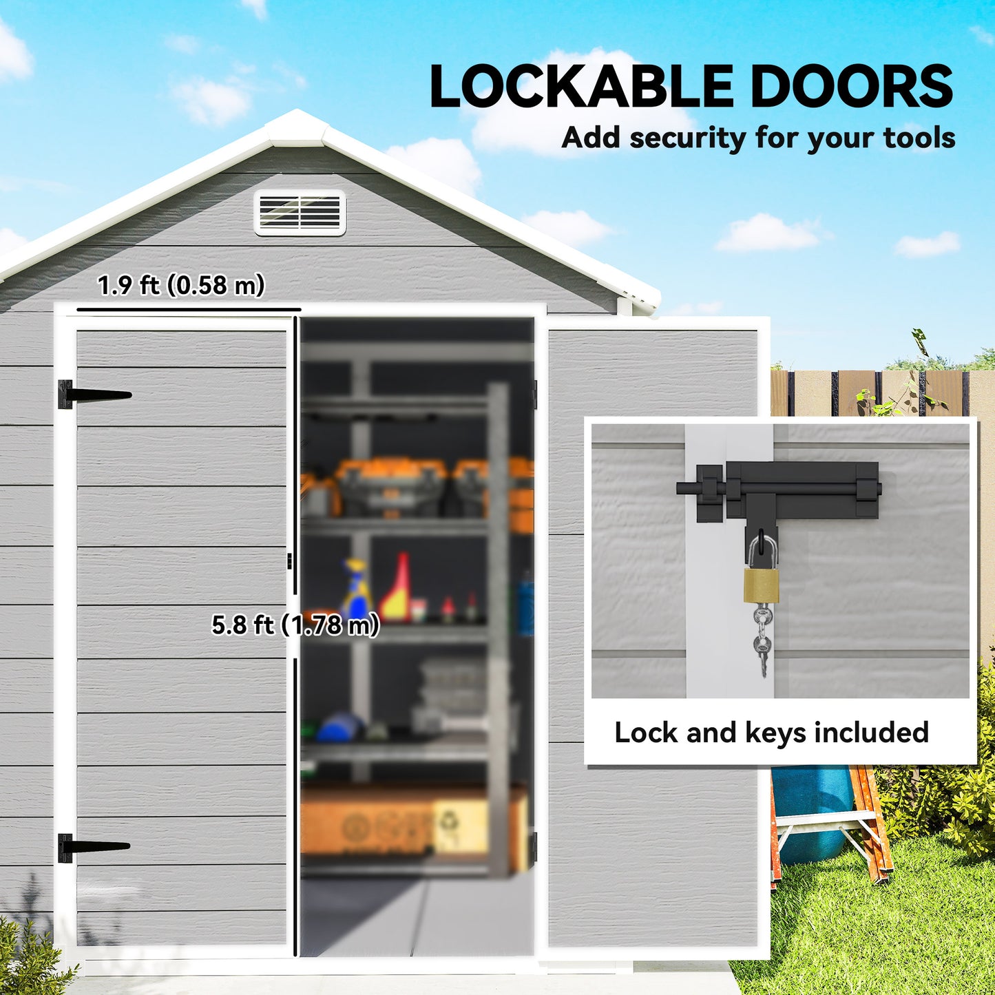 Outsunny 6x5ft Plastic Garden Shed With Floor Window Lockable Doors Vents Wood Effect Resin Dark Grey