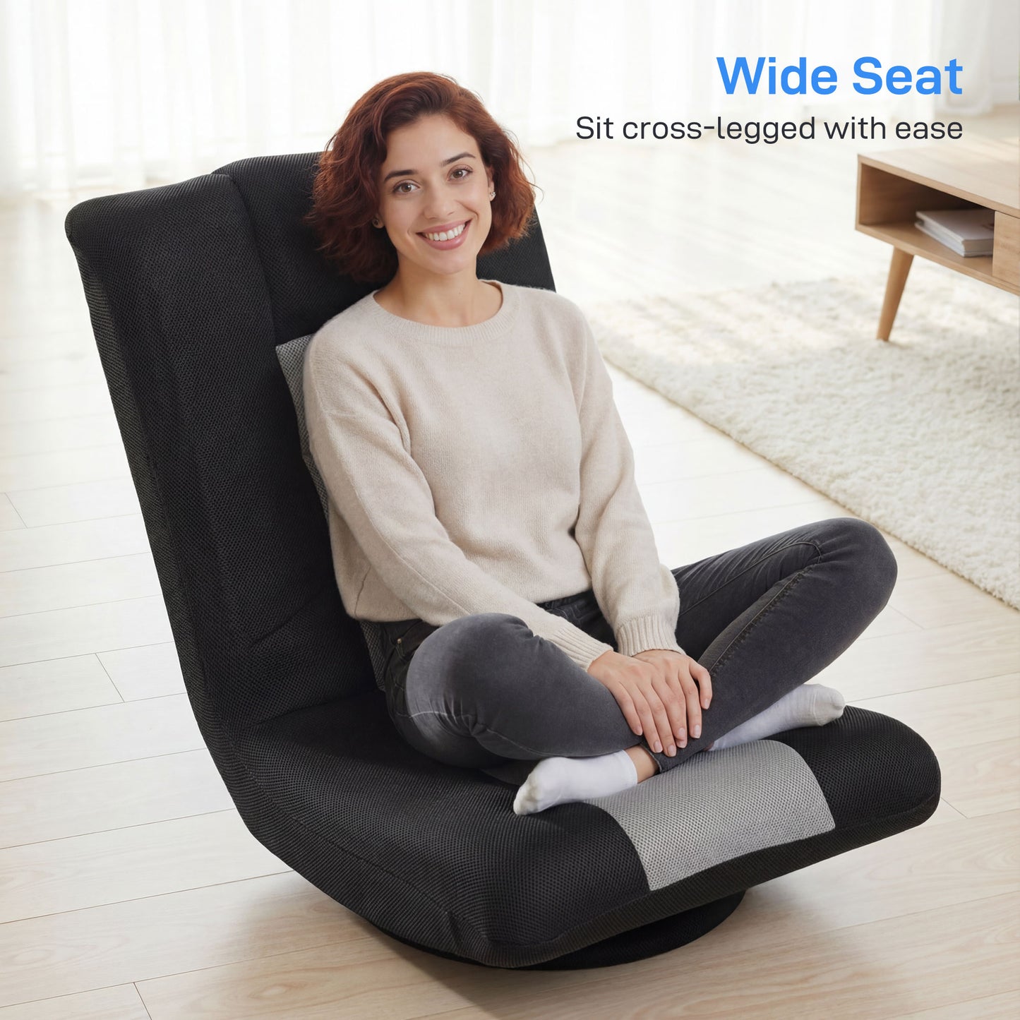 HOMCOM Floor Chair Folding Floor Sofa With Adjustable Backrest Wide Seat And Swivel Base Black