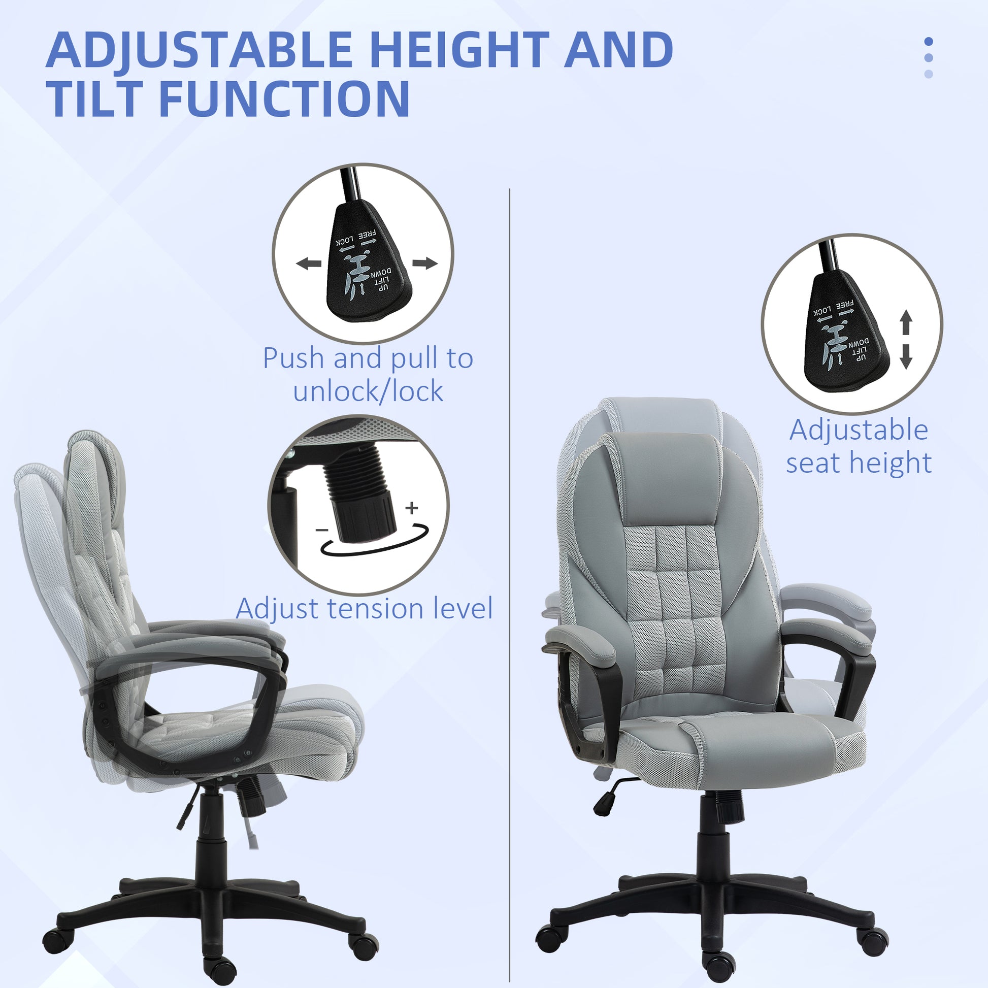 Grey Faux Leather Ergonomic Office Chair - HOMCOM - ALL4U RETAILER LTD