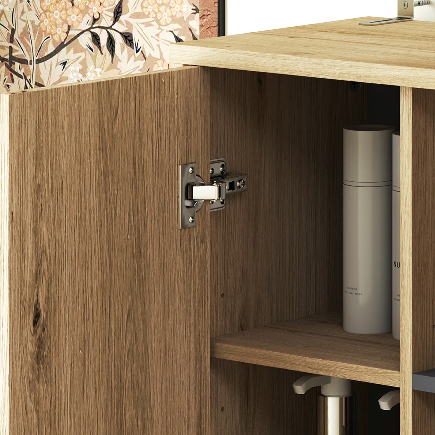 HOMCOM Slim Bathroom Cabinet With Wood Effect Finish 6 Open Shelves And 2 Three Layer Cabinets Anti Tip Straps