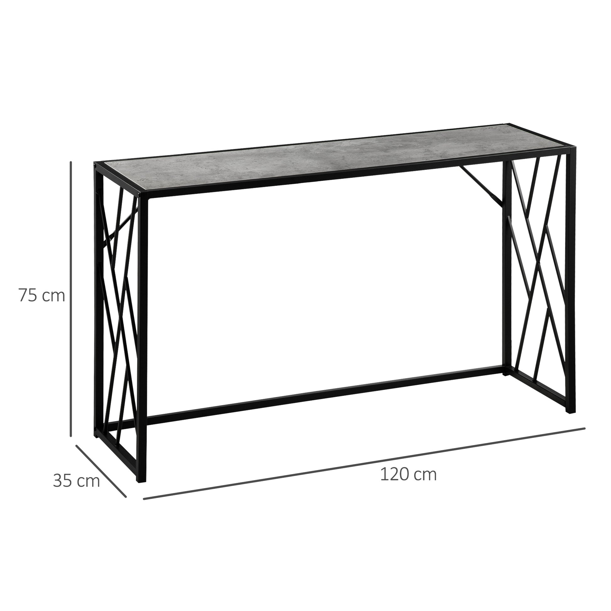 HOMCOM Industrial Chic 120cm Console Table with Sturdy Metal Frame for Entryway or Lounge, Grey and Black - ALL4U RETAILER LTD