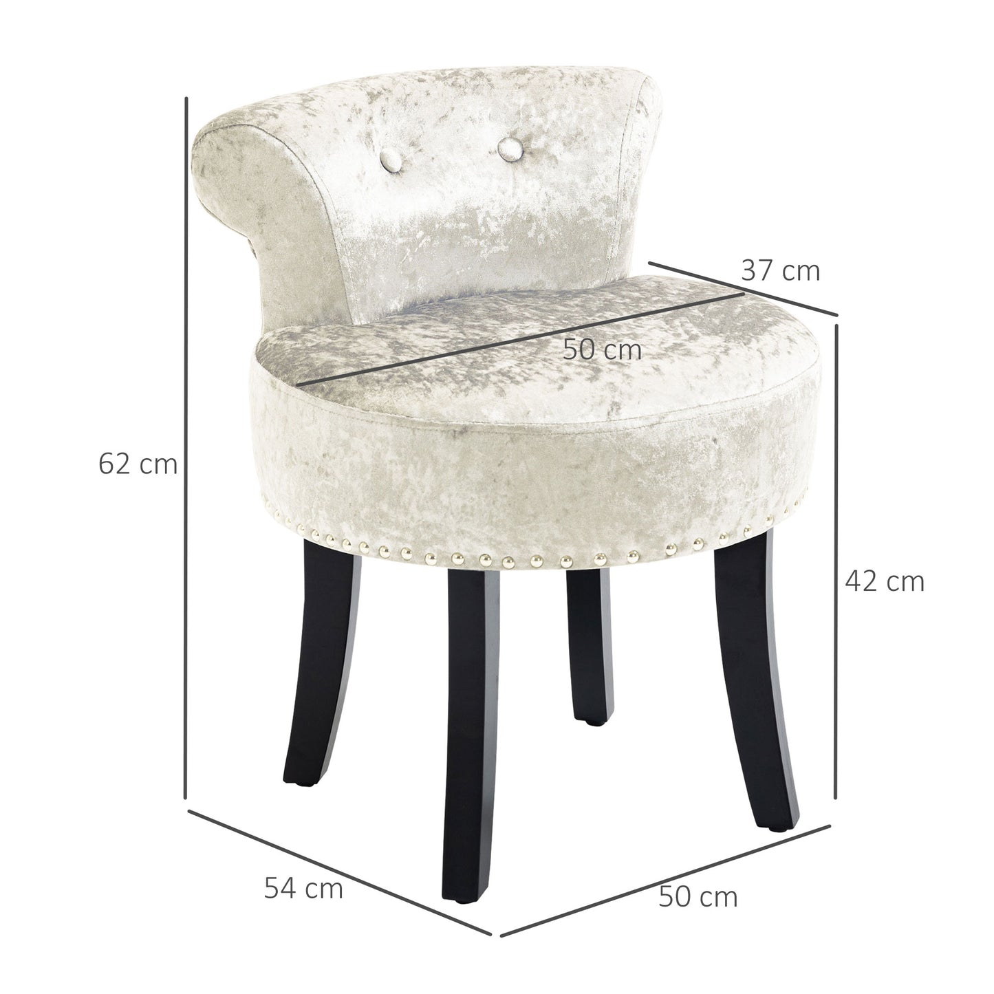 HOMCOM Dressing Table Stool With Rubber Wood Legs Ice Velvet Vanity Chair For Living Room And Bedroom Beige