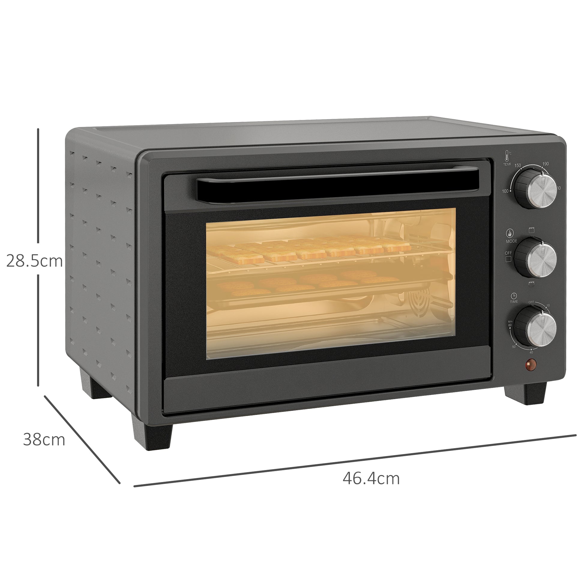 HOMCOM 21L Compact Electric Toaster Oven with Adjustable Temperature and Timer, 1400W, Grey - ALL4U RETAILER LTD