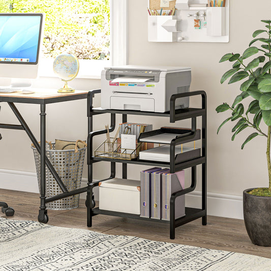 HOMCOM Industrial 3-Tier Metal Shelving Unit - Stylish Printer Stand for Home Office and Living Room Display, Black - ALL4U RETAILER LTD