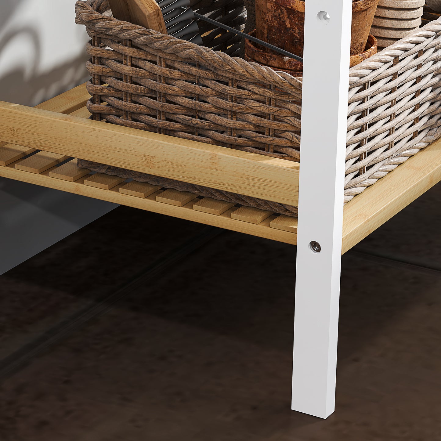 HOMCOM Four Tier Bamboo Adjustable Storage Shelf Unit for Bathroom and Home Organization with Seven Level Adjustments