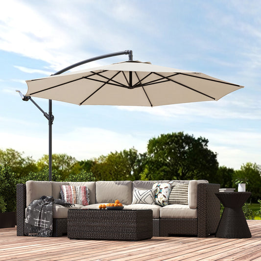 Outsunny 3 m Overhanging Cantilever Parasol With Cross Base Cream White UV Resistant Patio Umbrella